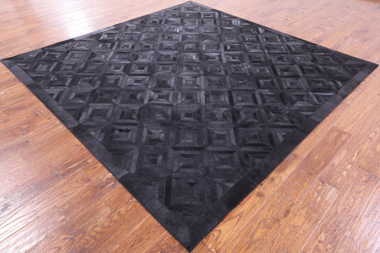 Black Square Patchwork Cowhide Rug - 8' 0" x 8' 0"