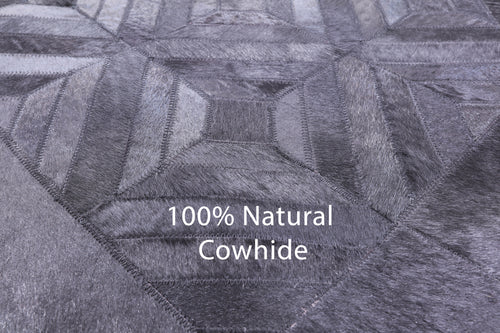 Black Square Patchwork Natural Cowhide Rug - 8' 0
