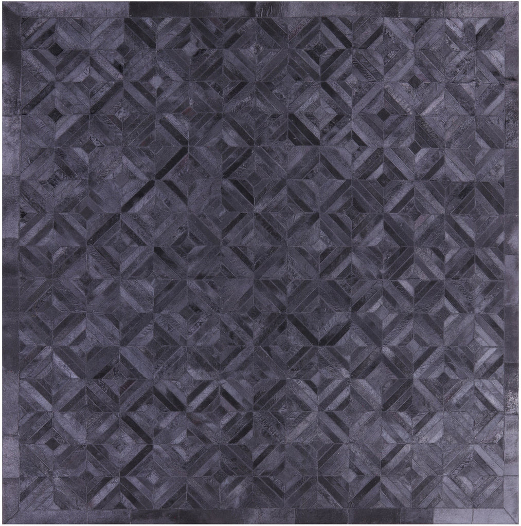 Black Square Patchwork Natural Cowhide Rug - 8' 0" x 8' 0"
