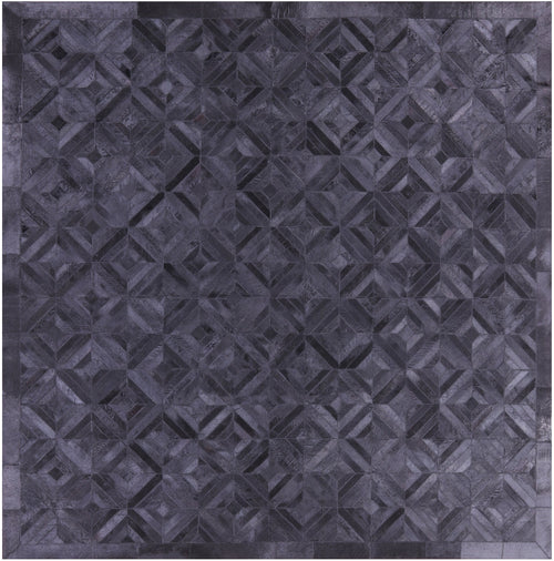 Black Square Patchwork Natural Cowhide Rug - 8' 0