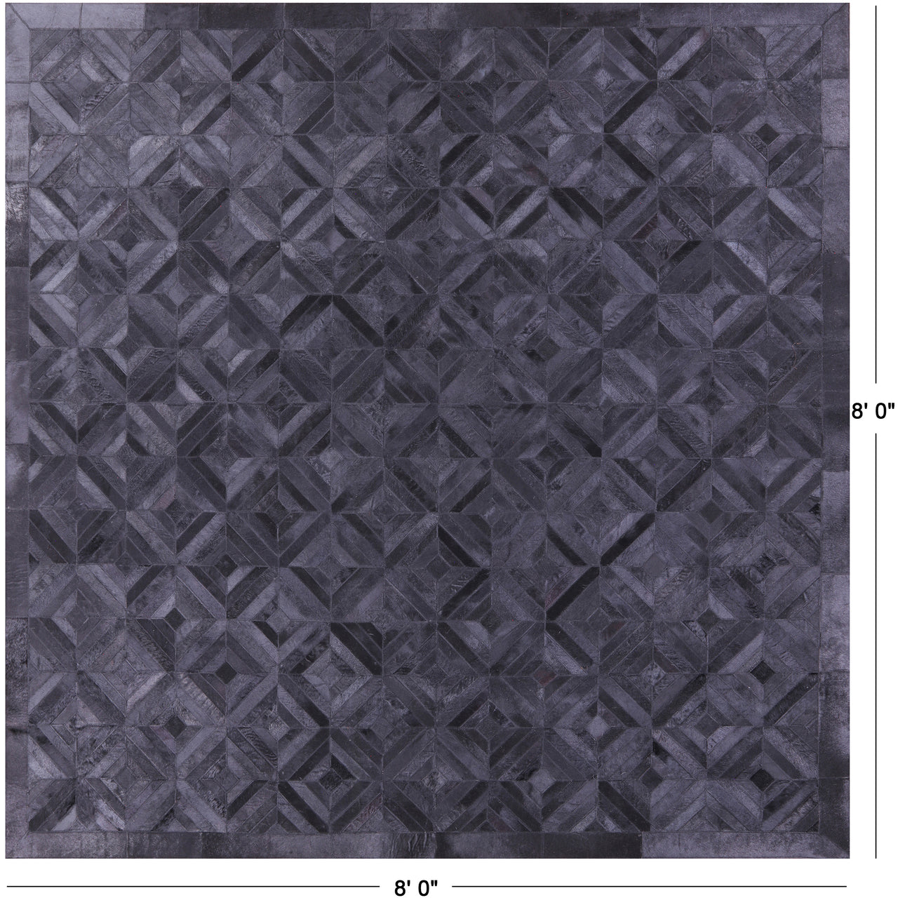 Black Square Patchwork Natural Cowhide Rug - 8' 0" x 8' 0"