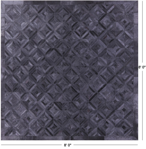 Black Square Patchwork Natural Cowhide Rug - 8' 0
