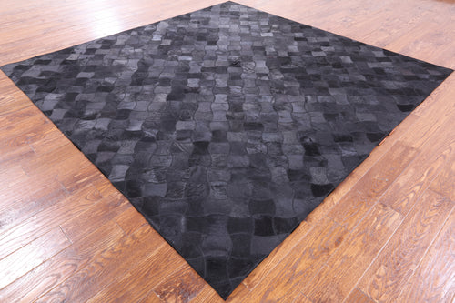 Black Square Patchwork Natural Cowhide Rug - 8' 0
