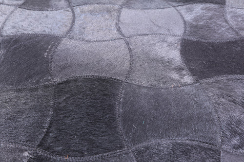Black Square Patchwork Natural Cowhide Rug - 8' 0