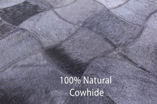 Black Square Patchwork Natural Cowhide Rug - 8' 0