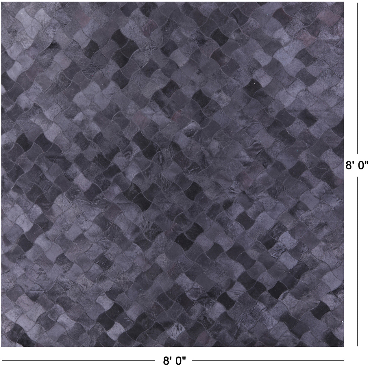 Black Square Patchwork Natural Cowhide Rug - 8' 0" x 8' 0"