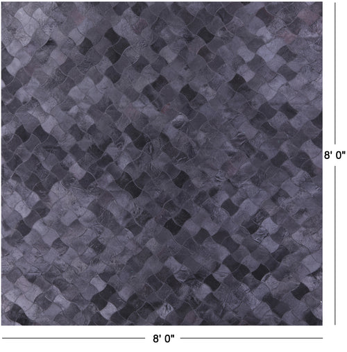 Black Square Patchwork Natural Cowhide Rug - 8' 0