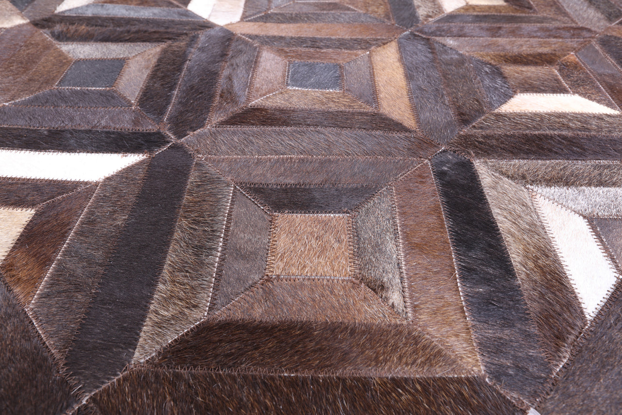 Brown Square Patchwork Cowhide Rug - 9' 0" x 9' 0"