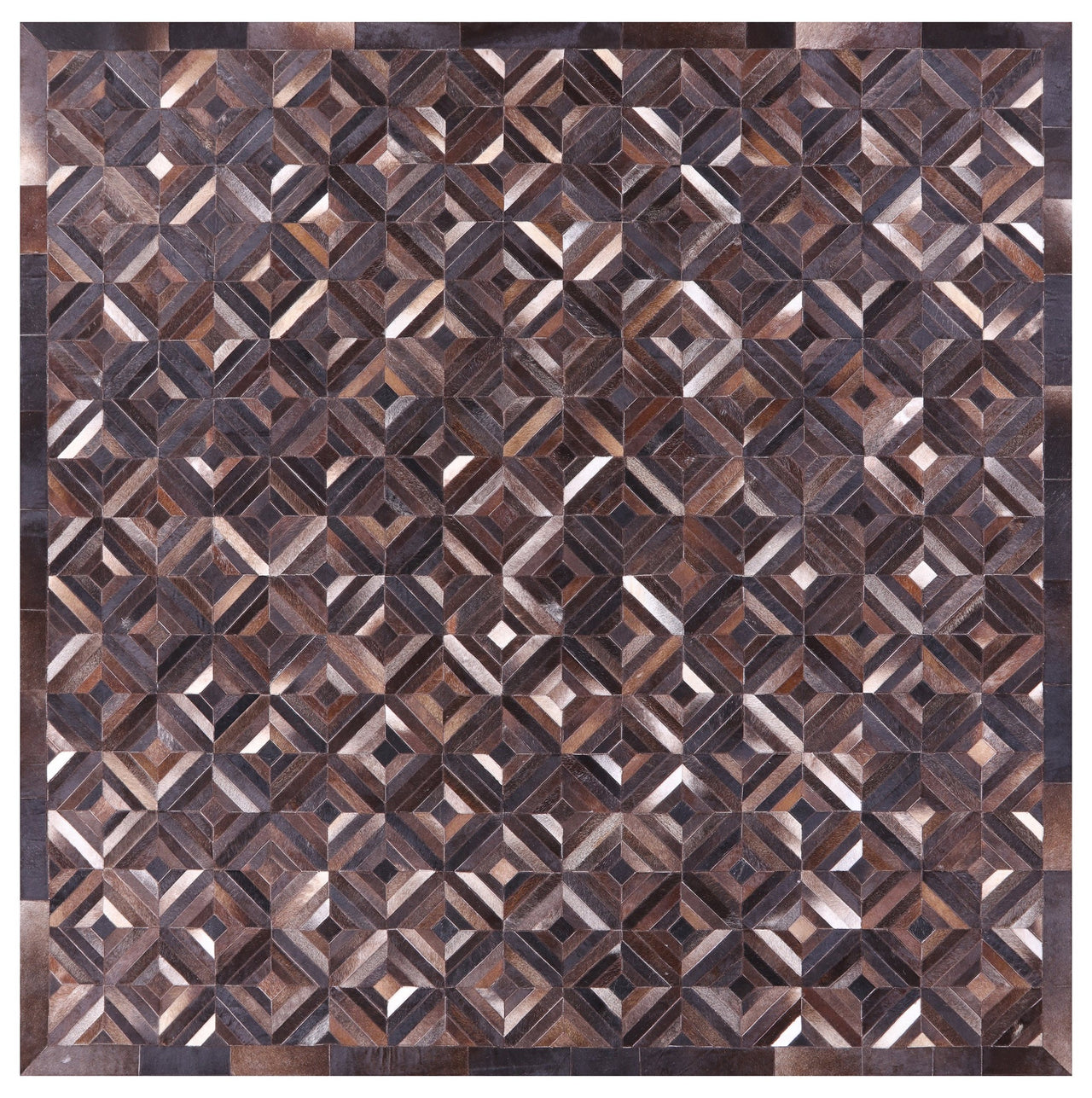 Brown Square Patchwork Cowhide Rug - 9' 0" x 9' 0"