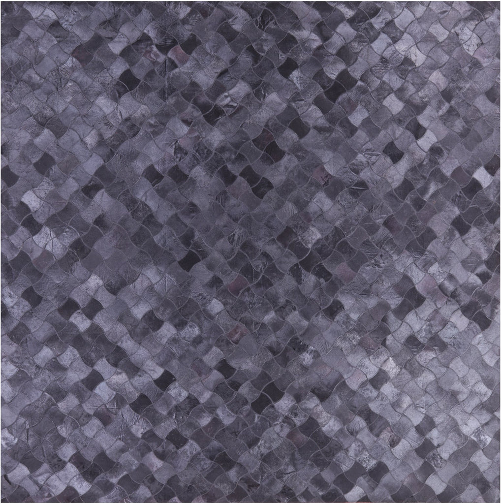 Black Square Patchwork Natural Cowhide Rug - 10' 0" x 10' 0"