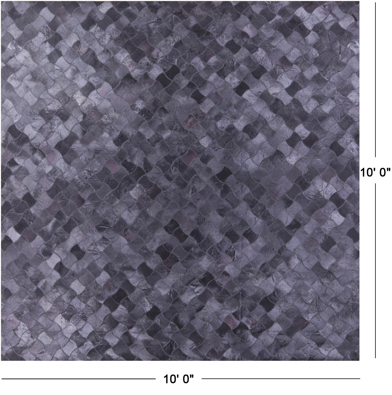Black Square Patchwork Natural Cowhide Rug - 10' 0" x 10' 0"