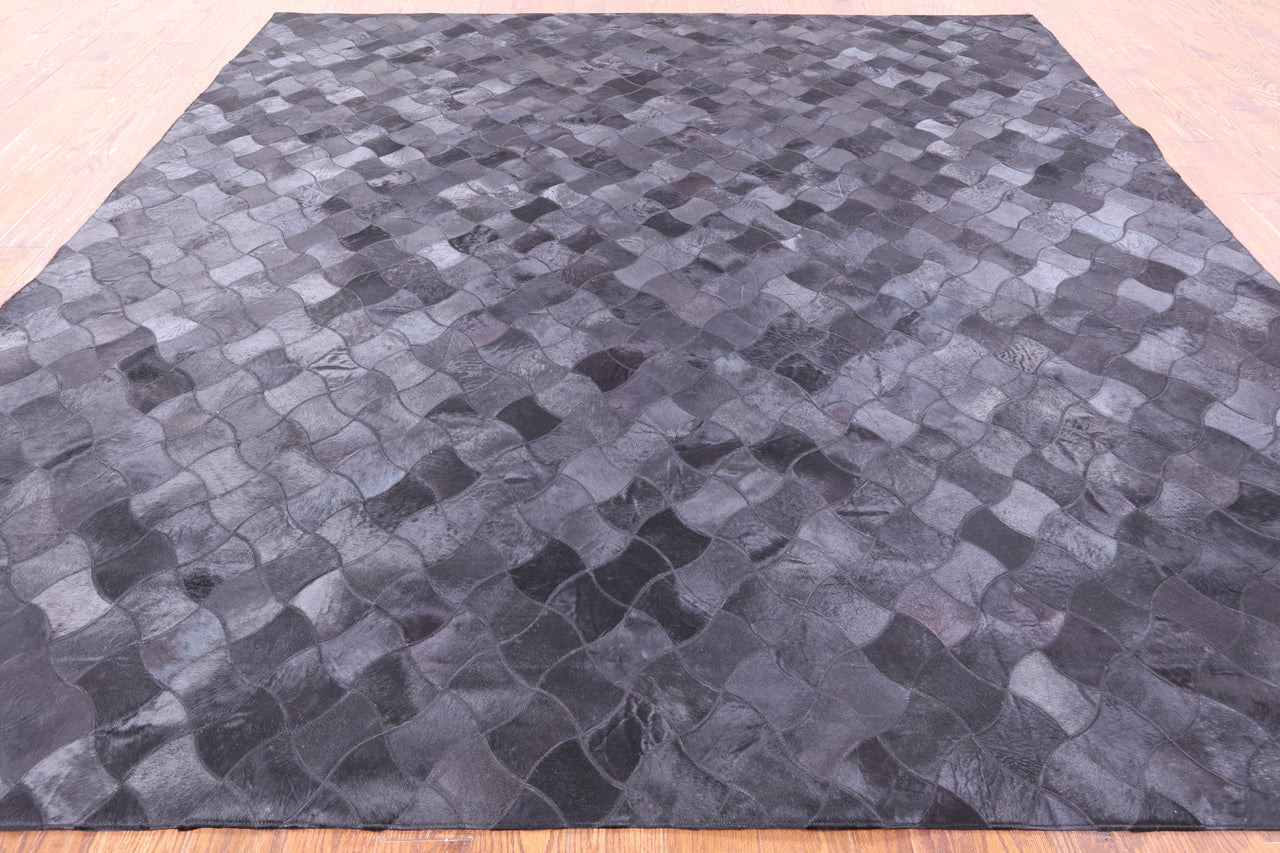 Black Square Patchwork Cowhide Rug - 10' 0" x 10' 0"