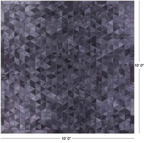 Black Square Patchwork Natural Cowhide Rug - 10' 0