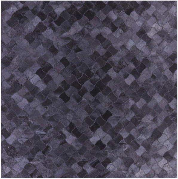 Black Square Patchwork Cowhide Rug - 7' 0" x 7' 0"