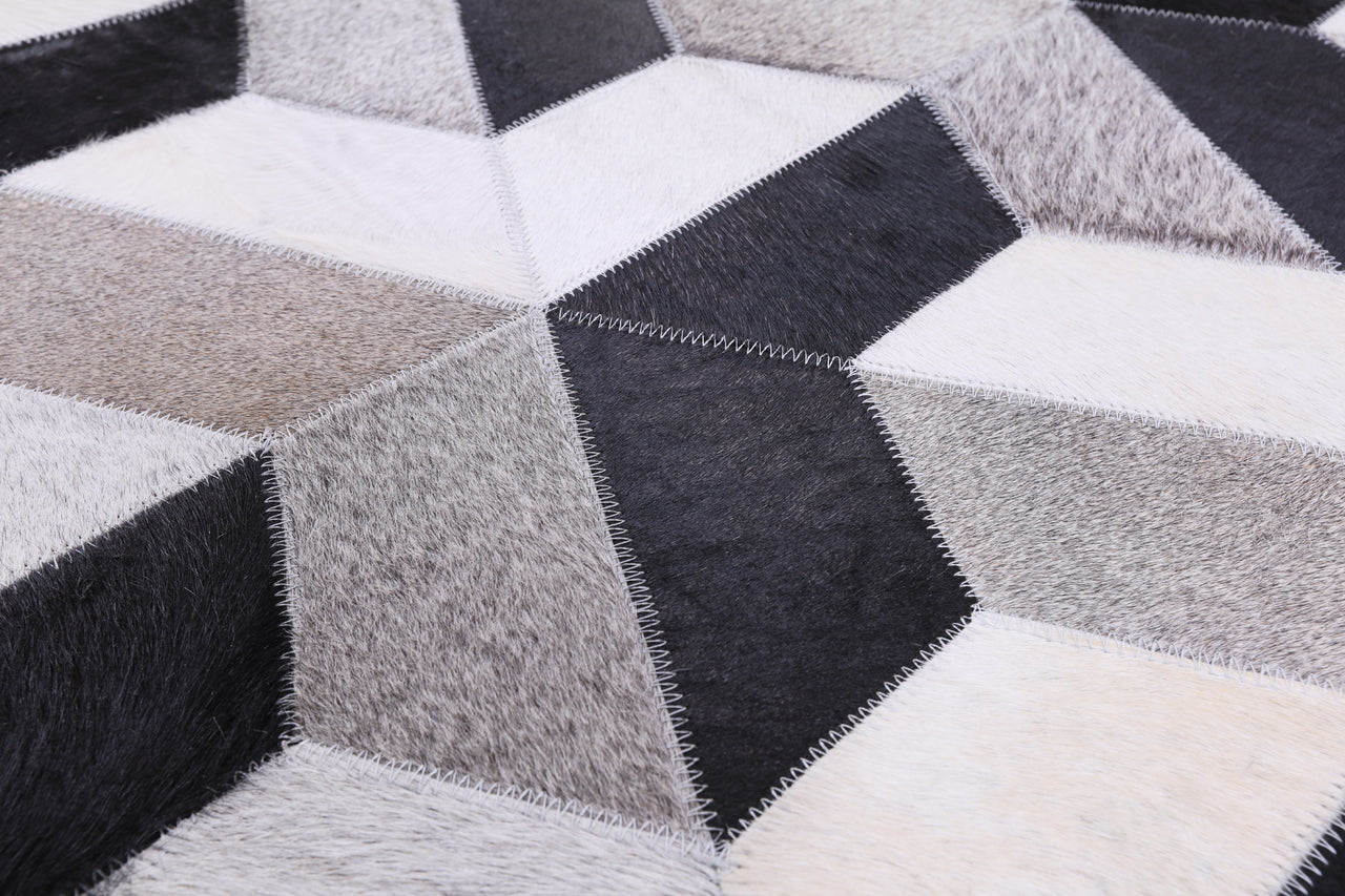 Black & White Square Patchwork Cowhide Rug - 7' 0" x 7' 0"