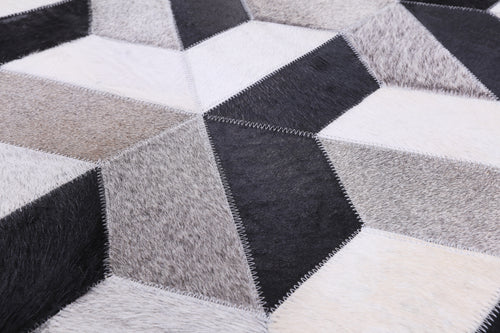 Black & White Square Patchwork Natural Cowhide Rug - 7' 0