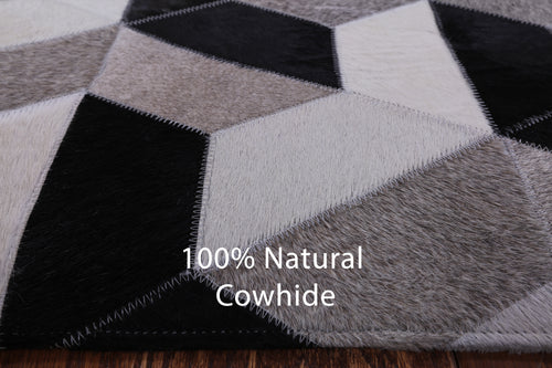 Black & White Square Patchwork Natural Cowhide Rug - 7' 0