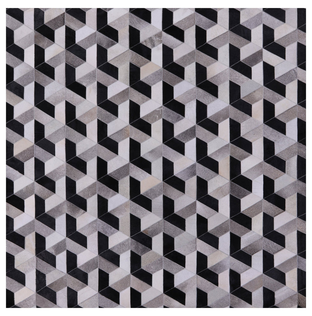 Black & White Square Patchwork Natural Cowhide Rug - 7' 0" x 7' 0"