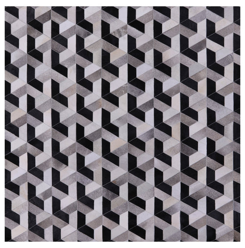 Black & White Square Patchwork Natural Cowhide Rug - 7' 0