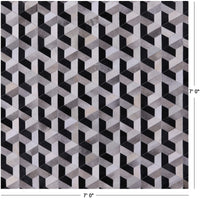 Thumbnail for Black & White Square Patchwork Natural Cowhide Rug - 7' 0