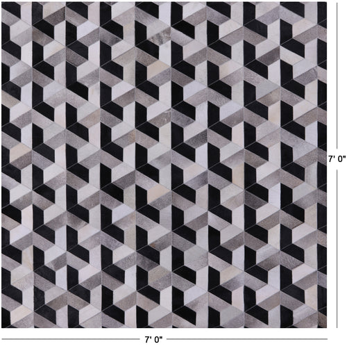 Black & White Square Patchwork Natural Cowhide Rug - 7' 0