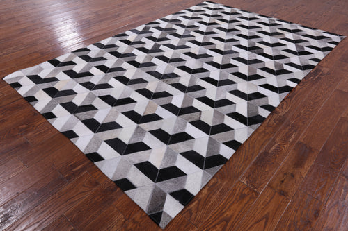 Black & White Patchwork Natural Cowhide Rug - 6' 0