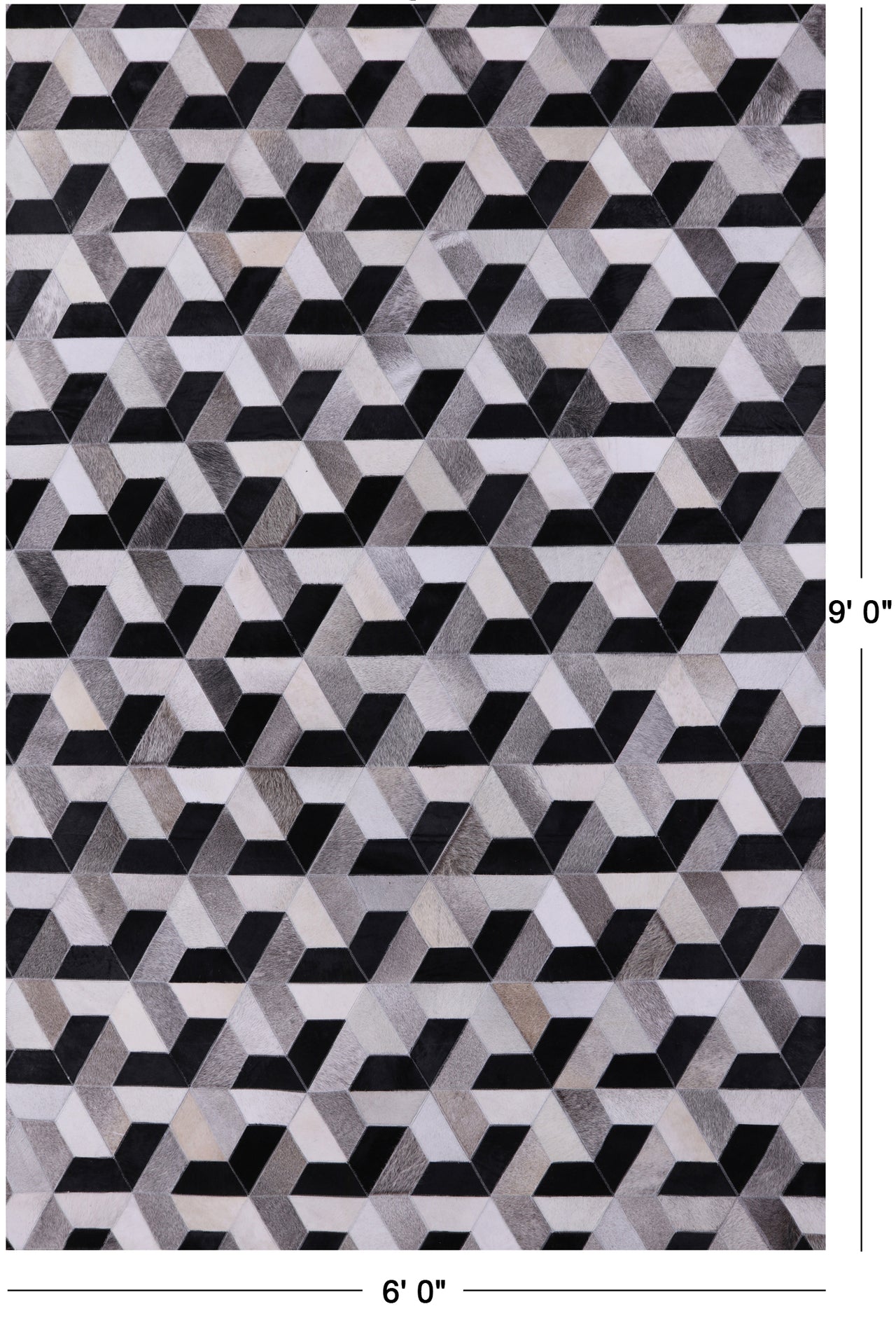 Black & White Patchwork Natural Cowhide Rug - 6' 0" x 9' 0"