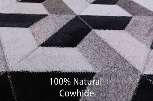 Black & White Patchwork Natural Cowhide Rug - 4' 0