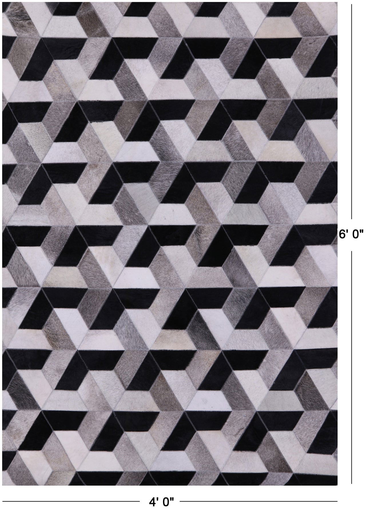 Black & White Patchwork Natural Cowhide Rug - 4' 0" x 6' 0"
