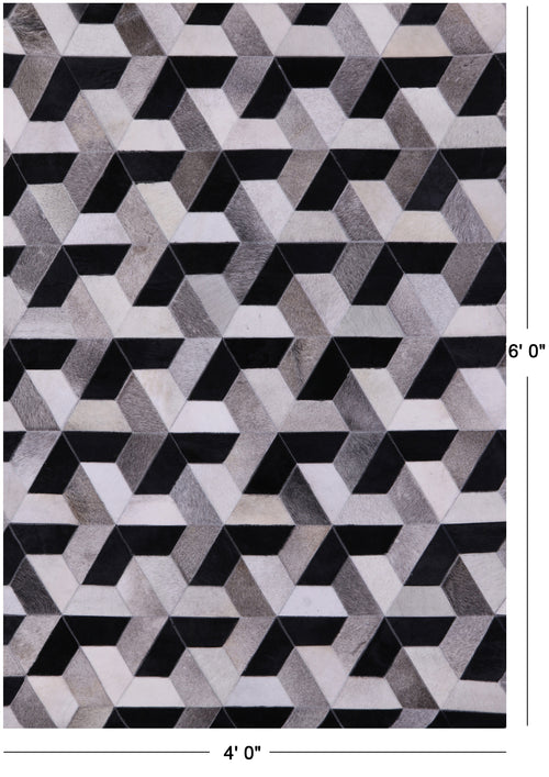 Black & White Patchwork Natural Cowhide Rug - 4' 0