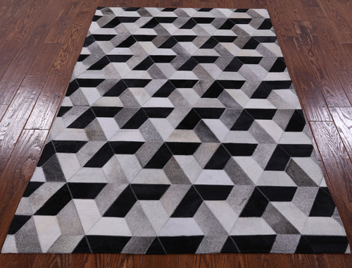 Black & White Patchwork Natural Cowhide Rug - 4' 0