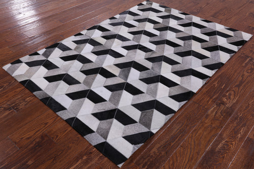 Black & White Patchwork Natural Cowhide Rug - 4' 0
