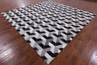 Thumbnail for Black & White Square Patchwork Cowhide Rug - 9' 0