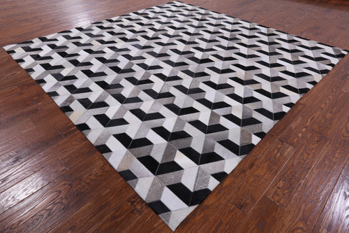Black & White Square Patchwork Natural Cowhide Rug - 9' 0