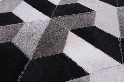 Black & White Square Patchwork Natural Cowhide Rug - 9' 0