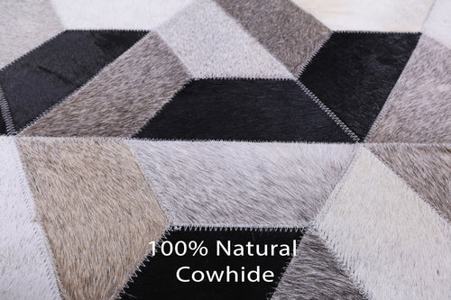 Black & White Square Patchwork Natural Cowhide Rug - 9' 0