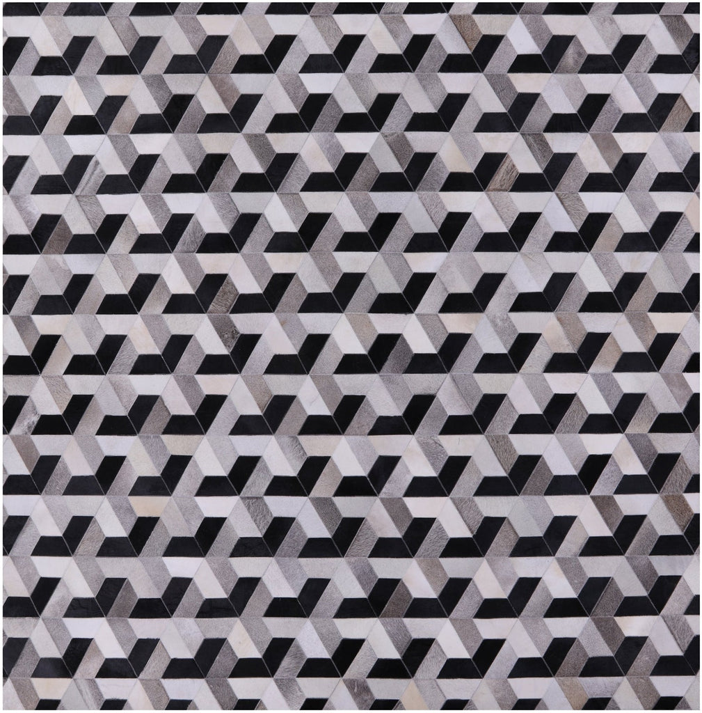 Black & White Square Patchwork Natural Cowhide Rug - 9' 0" x 9' 0"