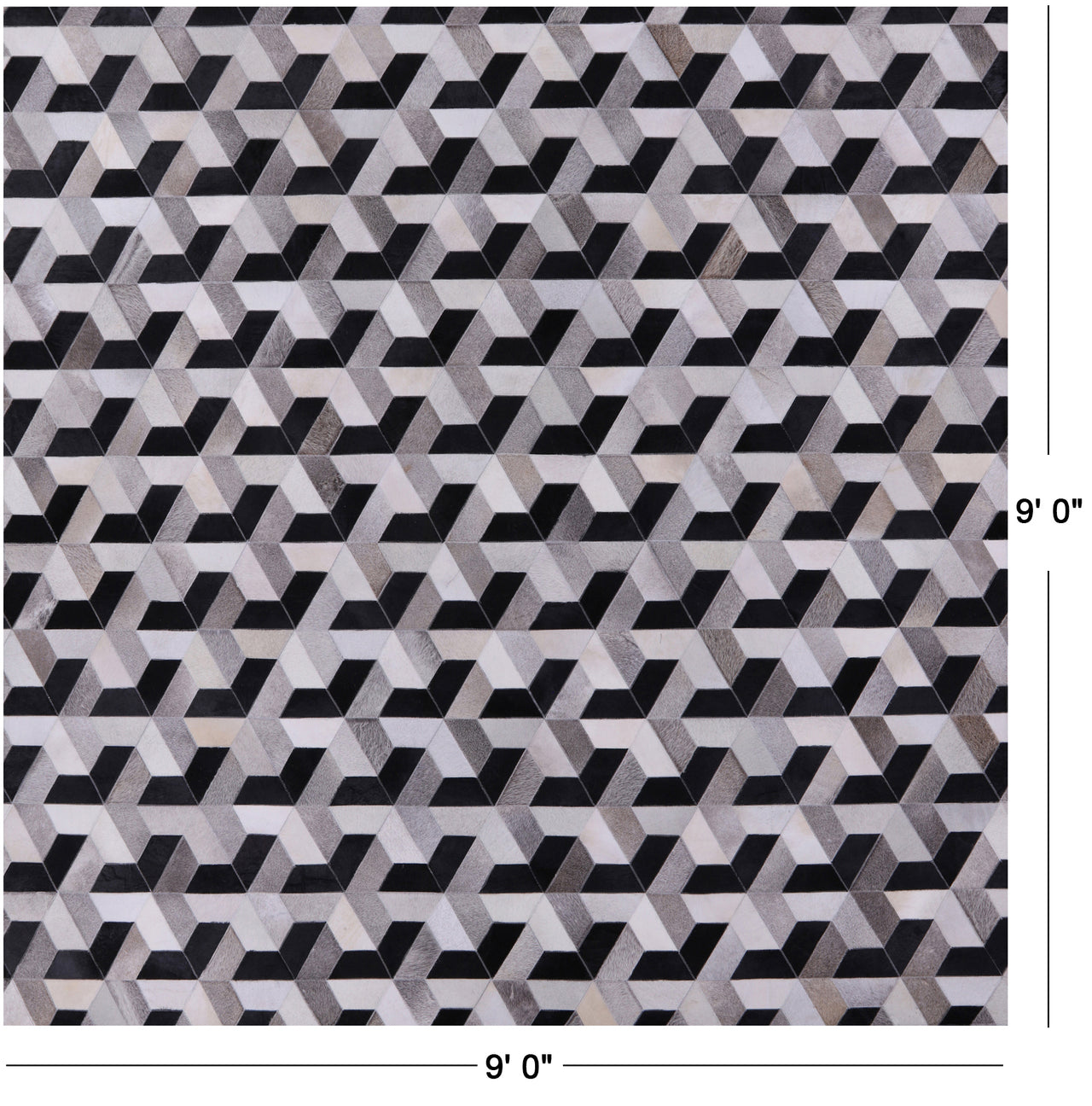 Black & White Square Patchwork Natural Cowhide Rug - 9' 0" x 9' 0"