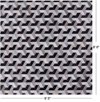 Thumbnail for Black & White Square Patchwork Natural Cowhide Rug - 9' 0