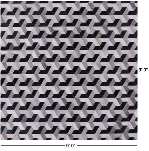 Black & White Square Patchwork Natural Cowhide Rug - 9' 0