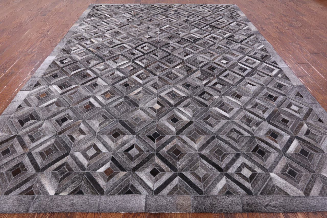 Grey Patchwork Natural Cowhide Rug - 9' 0" x 12' 0"