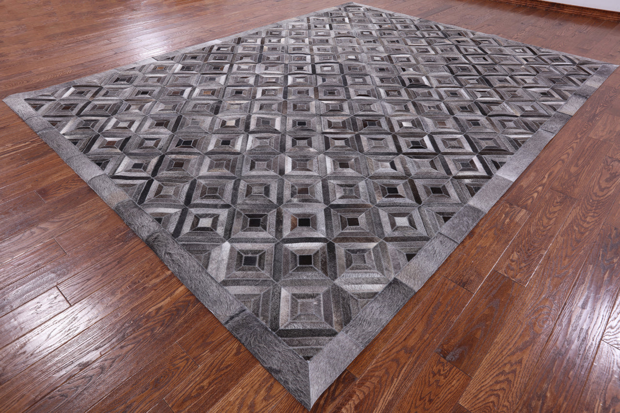 Grey Patchwork Natural Cowhide Rug - 9' 0" x 12' 0"