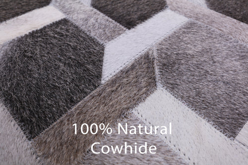 Grey Square Patchwork Natural Cowhide Rug - 7' 0