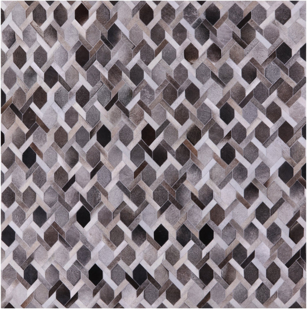 Grey Square Patchwork Natural Cowhide Rug - 7' 0" x 7' 0"