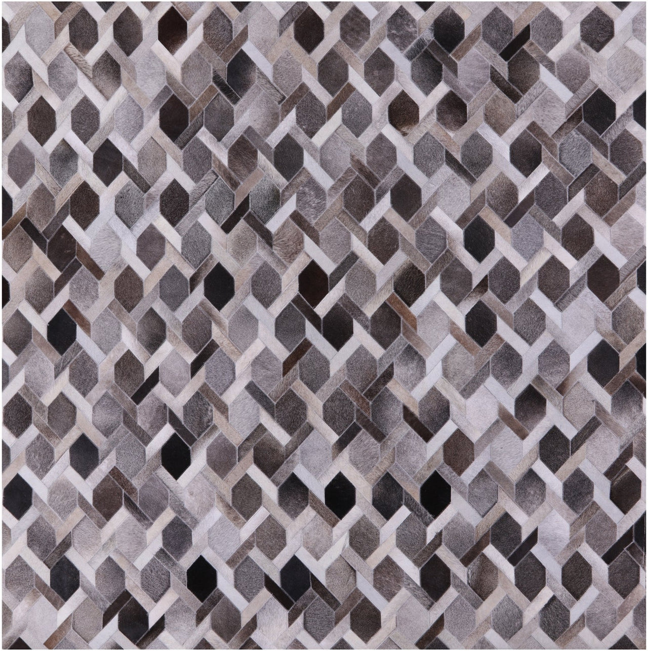 Grey Square Patchwork Cowhide Rug - 7' 0" x 7' 0"