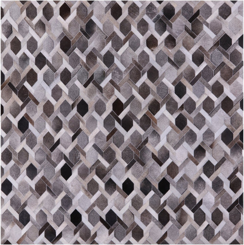Grey Square Patchwork Natural Cowhide Rug - 7' 0