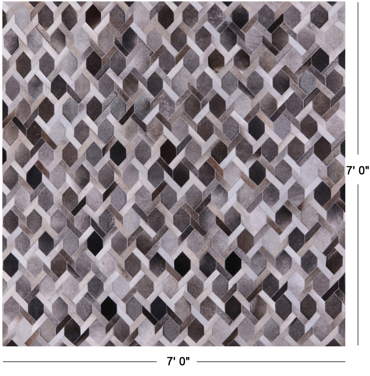 Grey Square Patchwork Natural Cowhide Rug - 7' 0" x 7' 0"