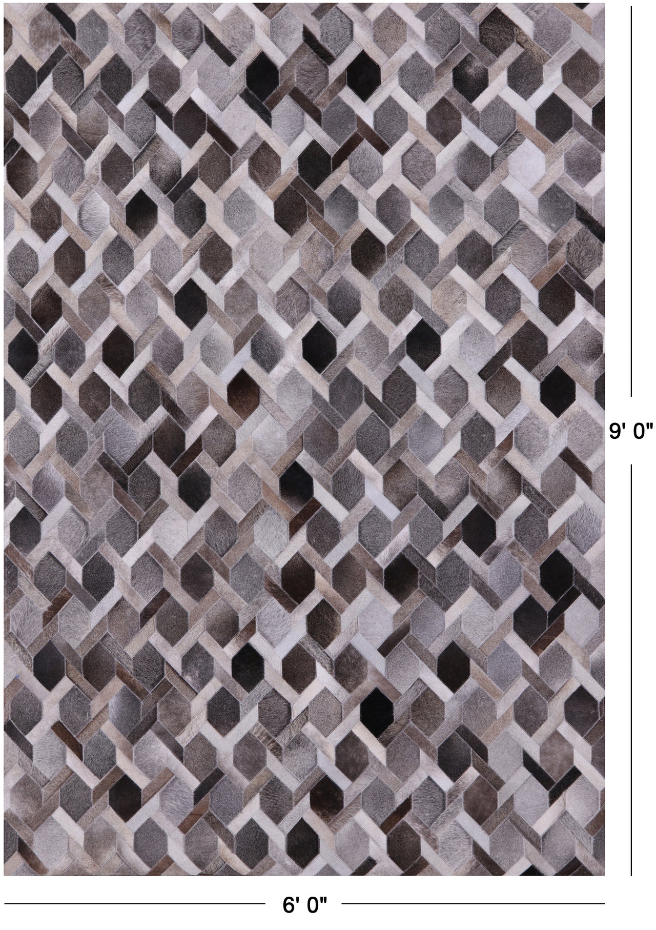 Grey Patchwork Natural Cowhide Rug - 6' 0" x 9' 0"