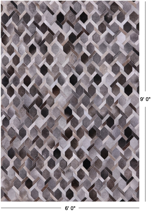 Grey Patchwork Natural Cowhide Rug - 6' 0