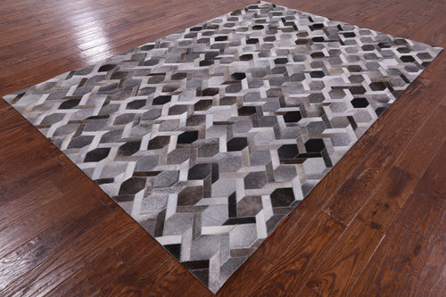 Grey Patchwork Natural Cowhide Rug - 6' 0